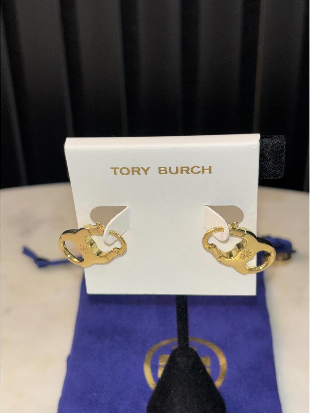 Tory Burch Gold Tone Logo Earrings